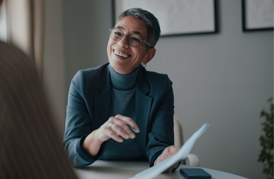 Smiling person in a business meeting