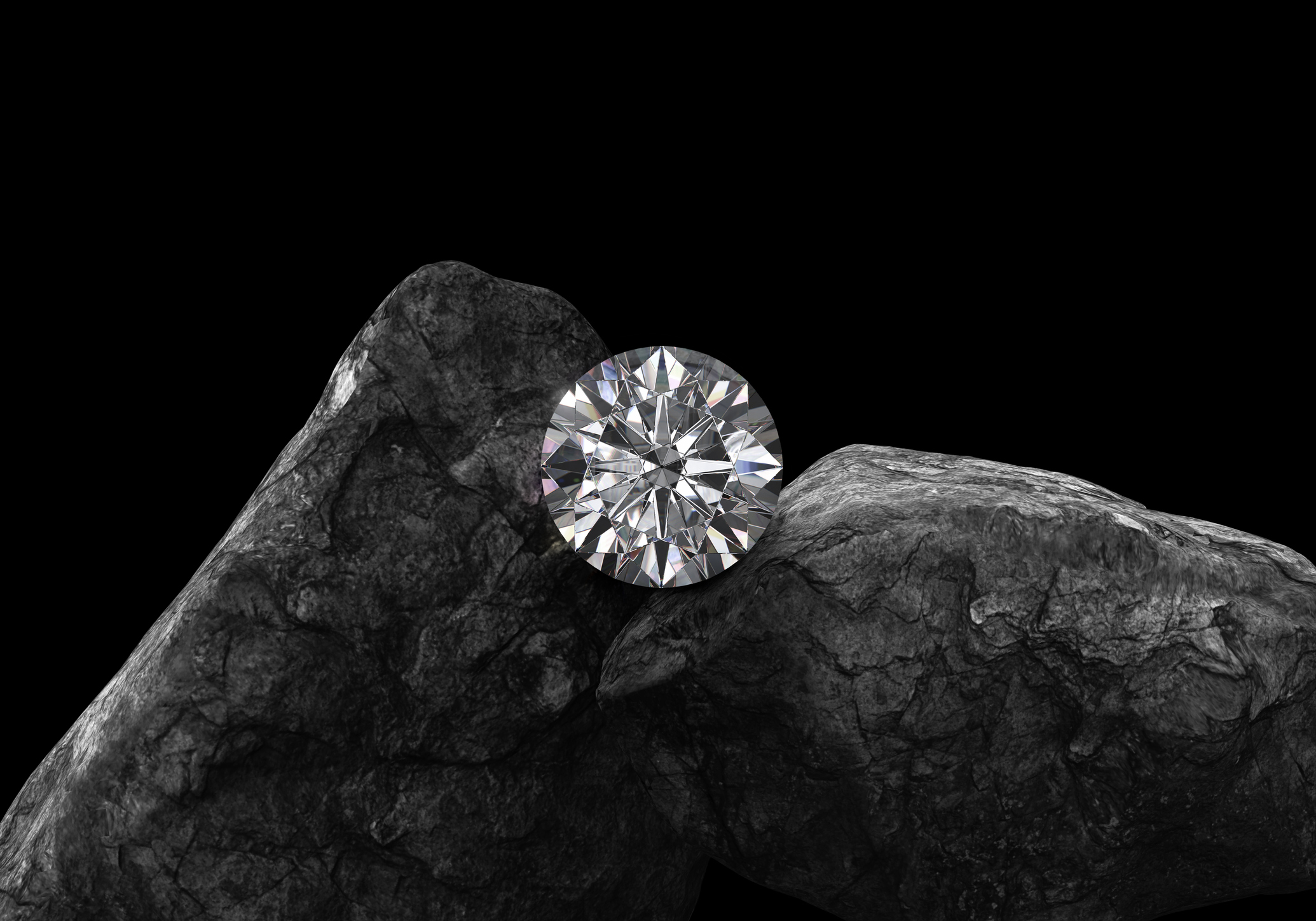 Sparkling diamond against dark rocks