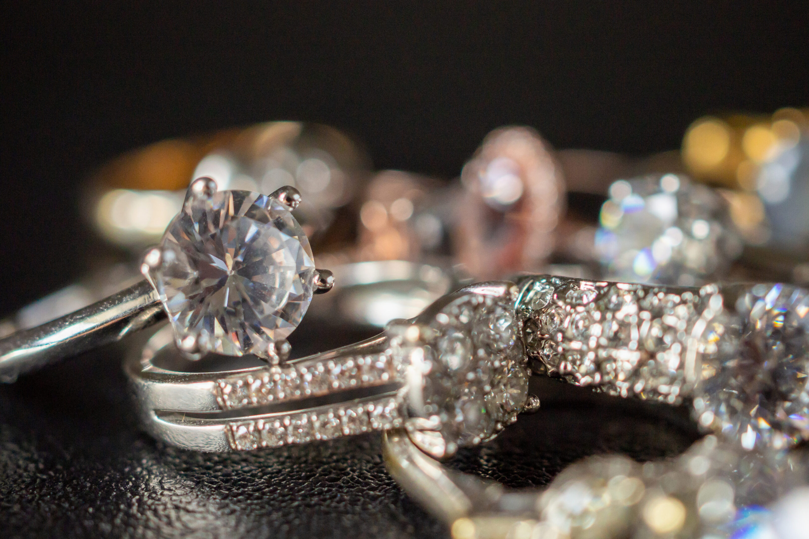 Close-up of sparkling diamond engagement rings