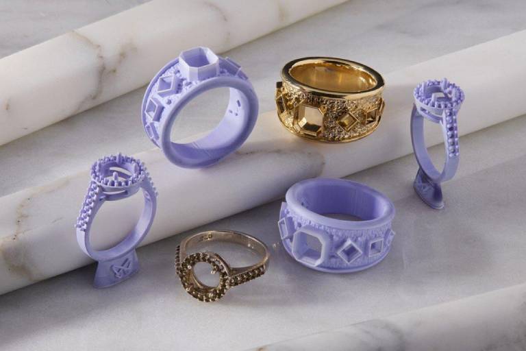 Purple wax ring models and gold rings
