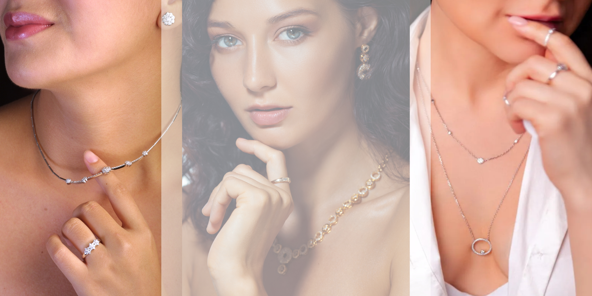 Close-up of necklaces and rings on women